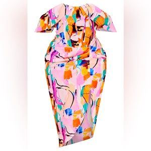 Cute plus size multicolor off shoulder dress.